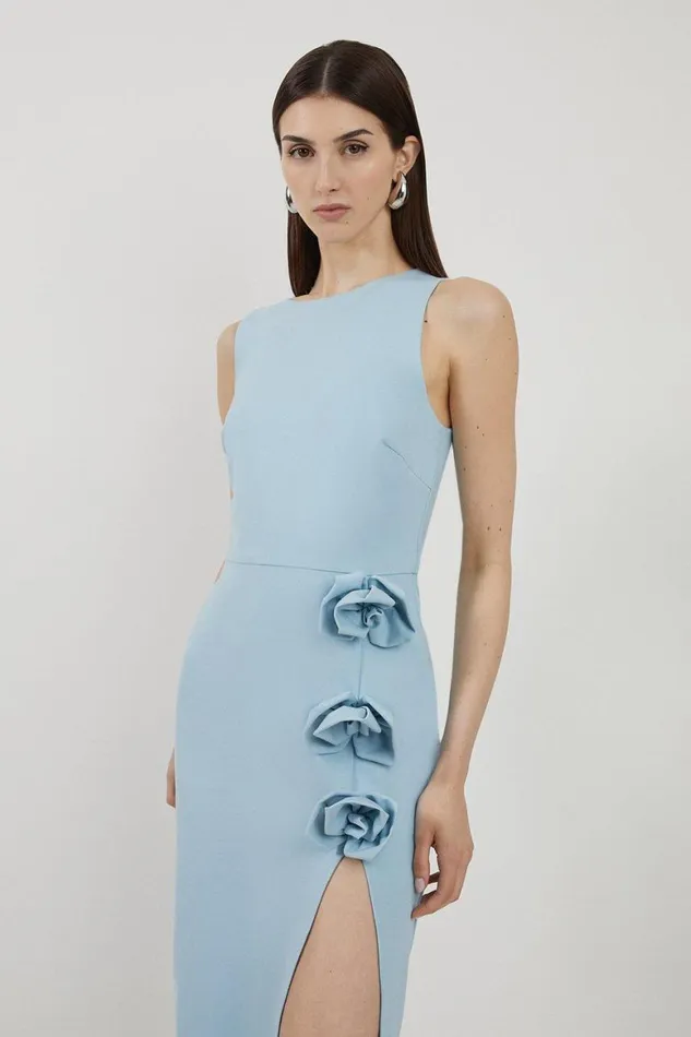Dresses Women Karen Millen Petite Rosette Ponte Jersey Slit Maxi Dress Baby Blue