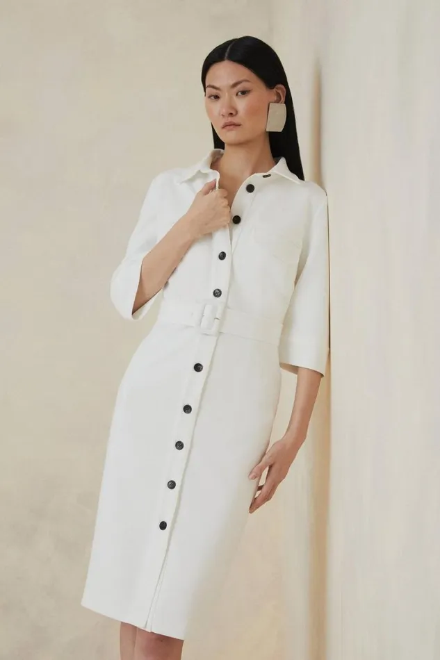 Dresses Women Karen Millen Petite The Founder Compact Stretch Belted Midi Dress Ivory Dresses Women Karen Millen Petite The Founder Compact Stretch Belted Midi Dress Ivory