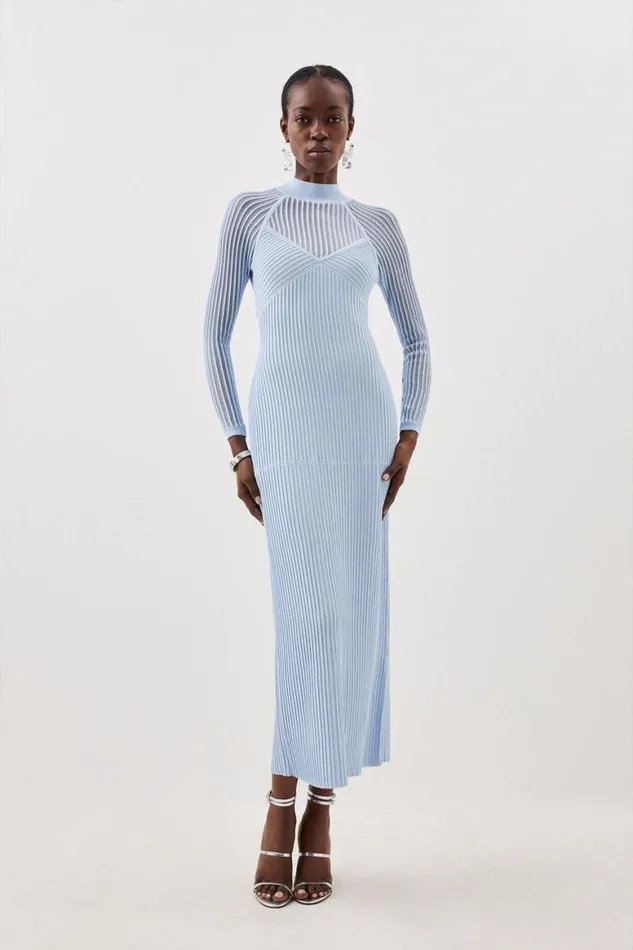 Dresses Women Karen Millen Petite Viscose Blend Sheer Knit Column Midaxi Dress Pale Blue Dresses Women Karen Millen Petite Viscose Blend Sheer Knit Column Midaxi Dress Pale Blue