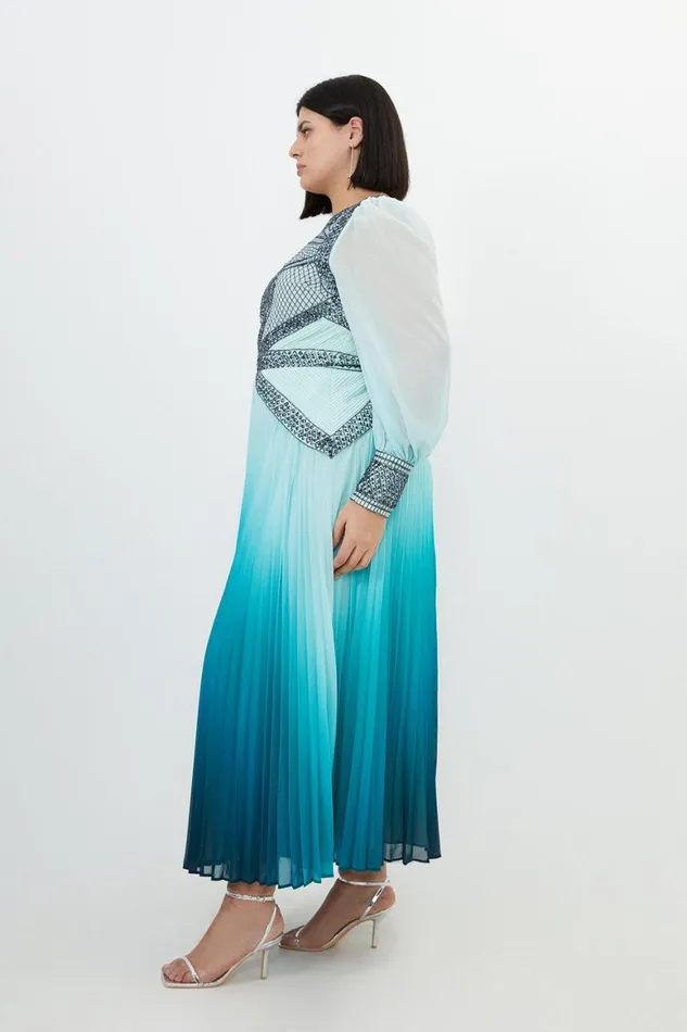Dresses Women Karen Millen Plus Size Ombre Embroidery Woven Maxi Dress Blue