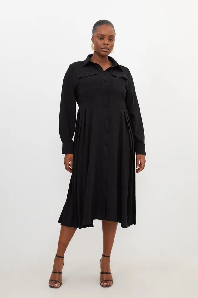 Dresses Women Karen Millen Plus Size Soft Tailored Pleated Pocket Detail Shirt Dress Black Dresses Women Karen Millen Plus Size Soft Tailored Pleated Pocket Detail Shirt Dress Black