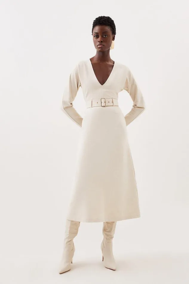 Dresses Women Karen Millen Ponte Belted Midi Dress Cream