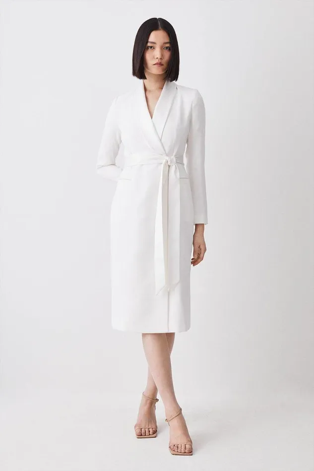Dresses Women Karen Millen Satin Back Crepe Tuxedo Midi Dress Ivory