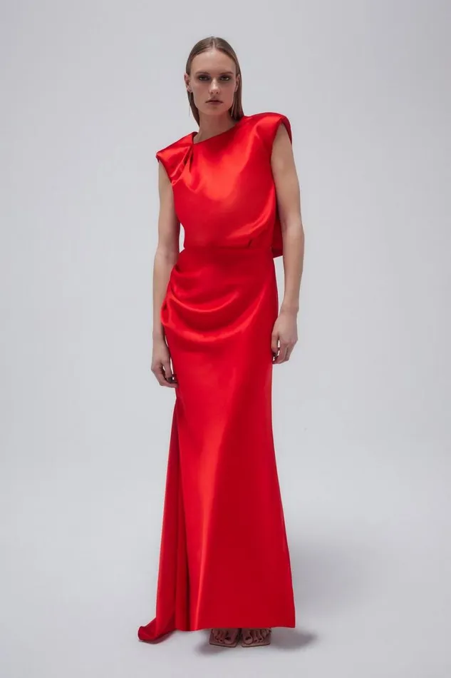 Dresses Women Karen Millen Satin Draped Woven Maxi Dress Red
