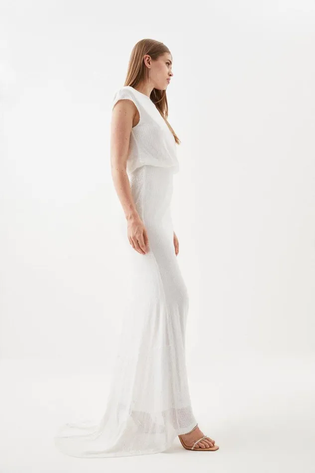 Dresses Women Karen Millen Sequin Short Sleeve Maxi Dress Ivory