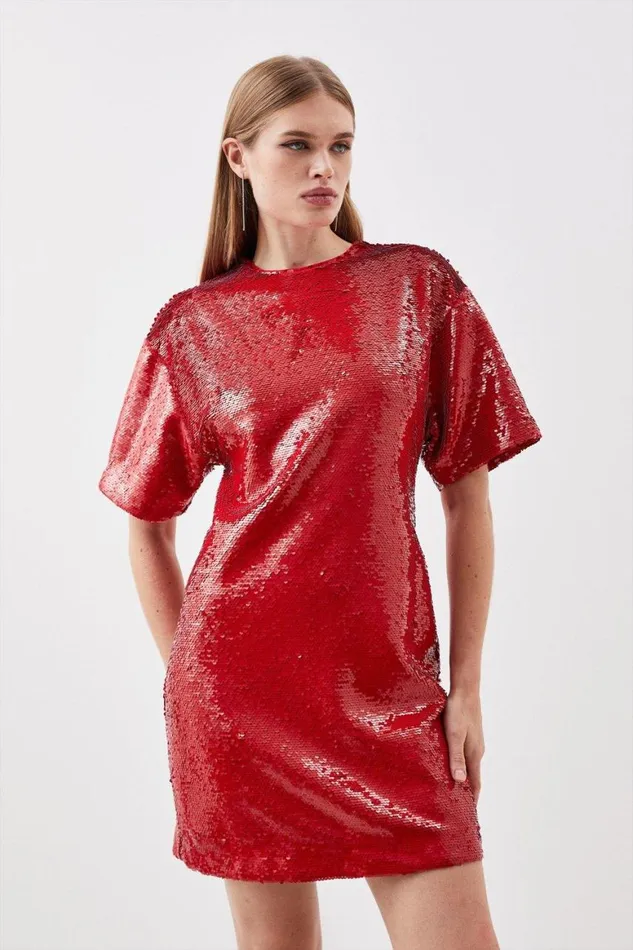 Dresses Women Karen Millen Sequin Woven Mini Dress Red