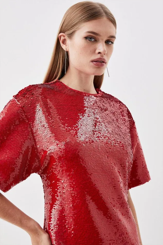 Dresses Women Karen Millen Sequin Woven Mini Dress Red