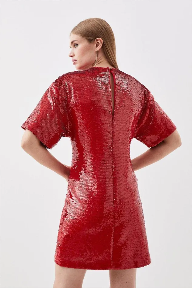 Dresses Women Karen Millen Sequin Woven Mini Dress Red