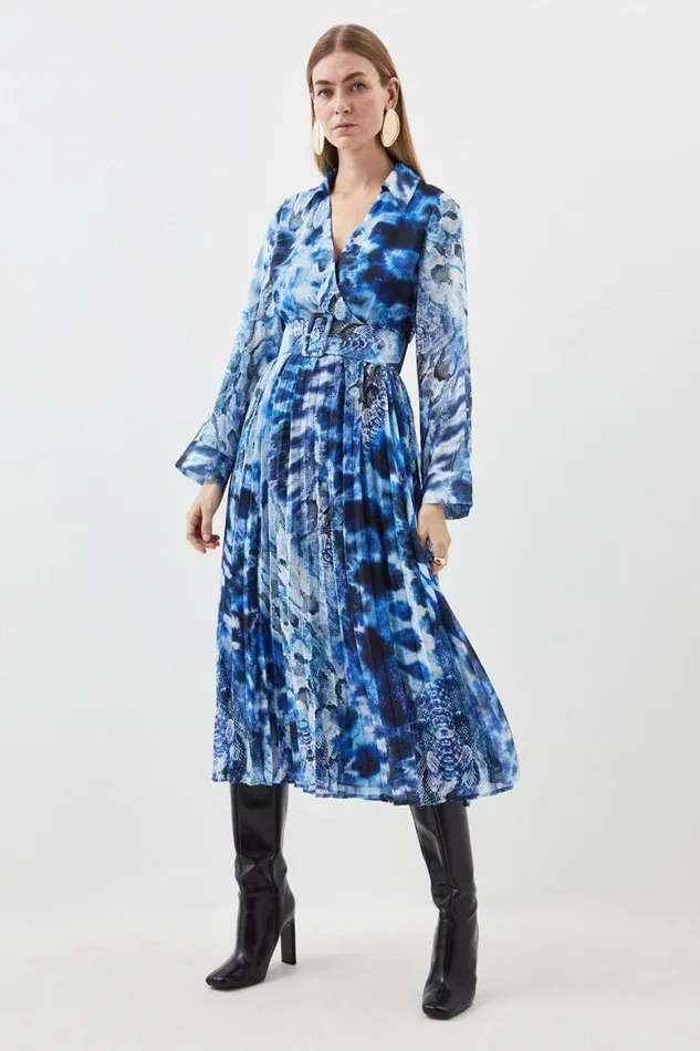 Dresses Women Karen Millen Snake Pleated Georgette Woven Midi Dress Snake