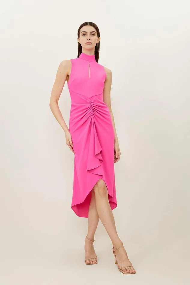 Dresses Women Karen Millen Soft Tailored Ruched Front High Neck Midi Dress Pink Dresses Women Karen Millen Soft Tailored Ruched Front High Neck Midi Dress Pink
