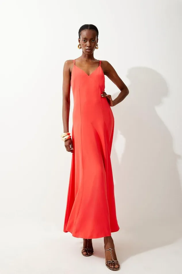 Dresses Women Karen Millen Strappy Woven Maxi Sundress Coral