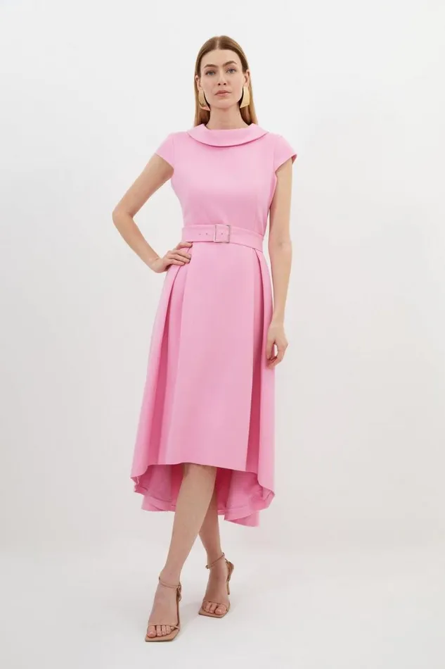 Dresses Women Karen Millen Structured Crepe Roll Neck Dip Hem Cap Sleeve Midi Dress Pale Pink Dresses Women Karen Millen Structured Crepe Roll Neck Dip Hem Cap Sleeve Midi Dress Pale Pink