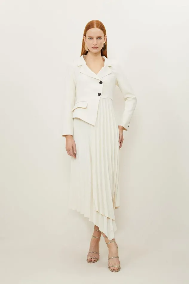 Dresses Women Karen Millen Tailored Crepe Asymmetric Pleated Skirt Blazer Midaxi Dress Ivory Dresses Women Karen Millen Tailored Crepe Asymmetric Pleated Skirt Blazer Midaxi Dress Ivory