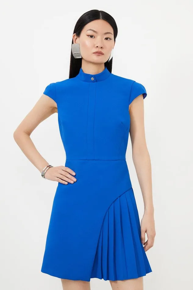Dresses Women Karen Millen Tailored Crepe High Neck Side Pleat Detail Mini Dress Cobalt Dresses Women Karen Millen Tailored Crepe High Neck Side Pleat Detail Mini Dress Cobalt