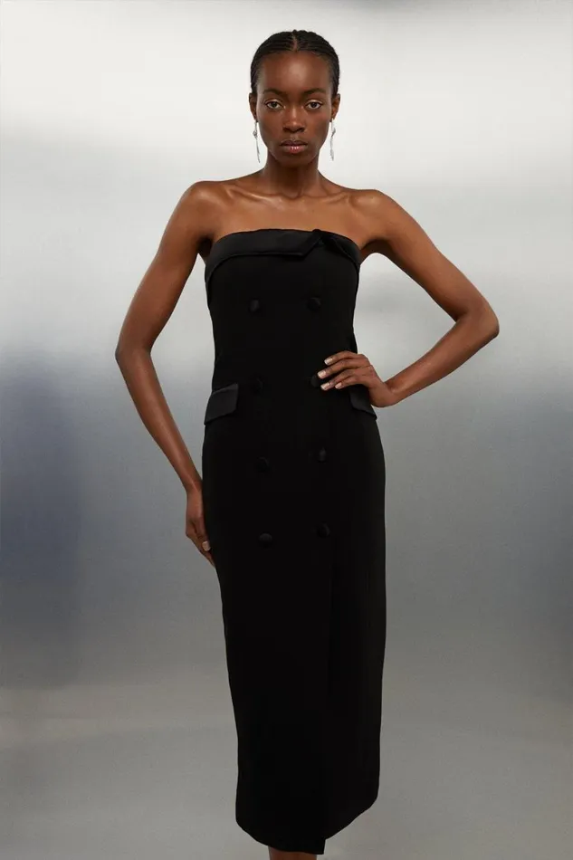 Dresses Women Karen Millen Tailored Satin Back Crepe Double Breasted Bandeau Midi Dress Black Dresses Women Karen Millen Tailored Satin Back Crepe Double Breasted Bandeau Midi Dress Black