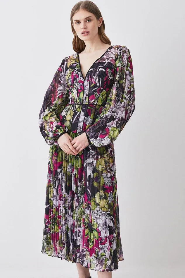 Dresses Women Karen Millen Tall Corset Detail Floral Pleated Woven Maxi Dress Multi Dresses Women Karen Millen Tall Corset Detail Floral Pleated Woven Maxi Dress Multi