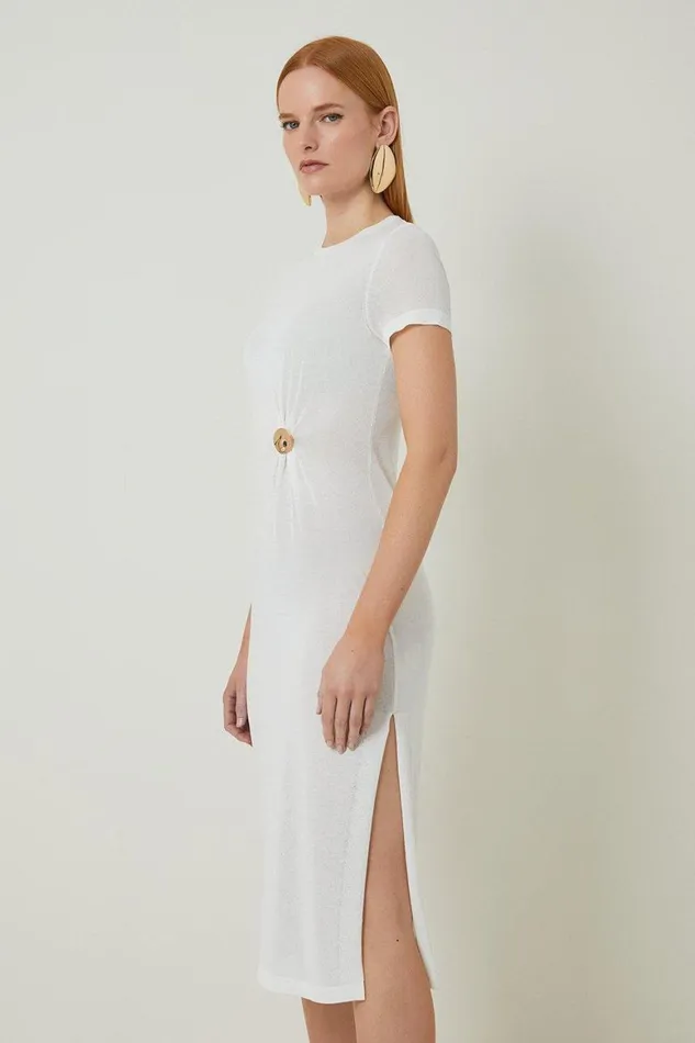 Dresses Women Karen Millen Trimmed Summer Knit Column Dress Natural