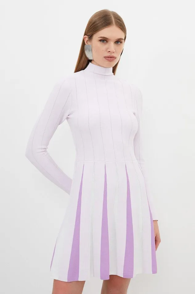 Dresses Women Karen Millen Viscose Blend Colour Blocked Pleated Knit Skater Dress Lilac Dresses Women Karen Millen Viscose Blend Colour Blocked Pleated Knit Skater Dress Lilac
