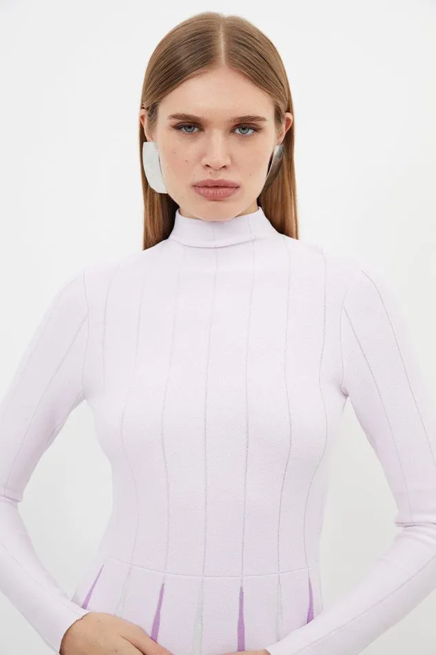 Dresses Women Karen Millen Viscose Blend Colour Blocked Pleated Knit Skater Dress Lilac