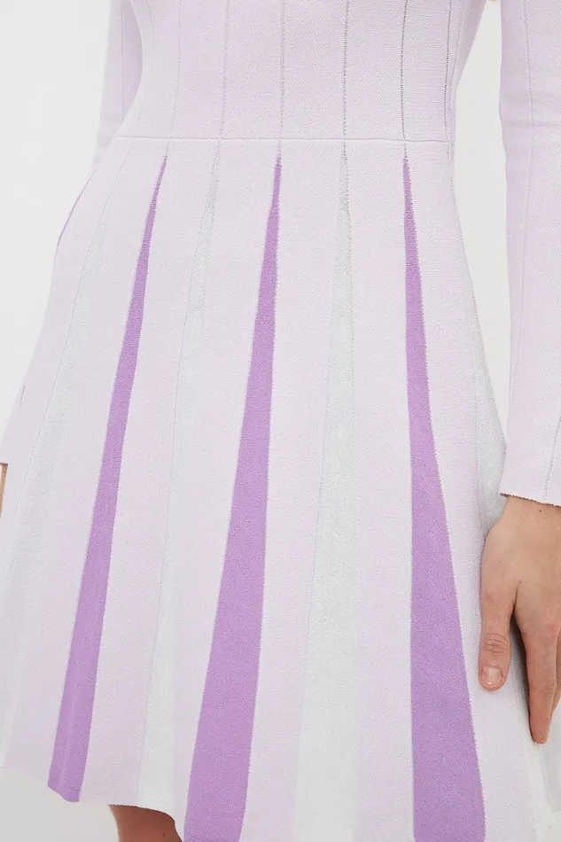 Dresses Women Karen Millen Viscose Blend Colour Blocked Pleated Knit Skater Dress Lilac