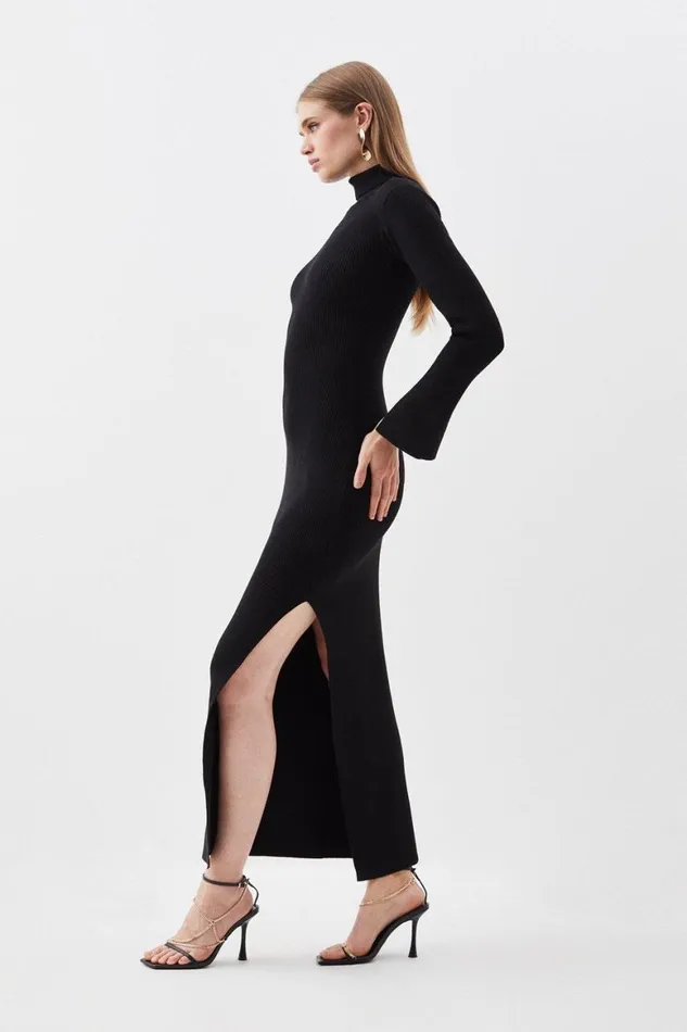 Dresses Women Karen Millen Viscose Blend Rib Knit One Sleeve Maxi Dress Black