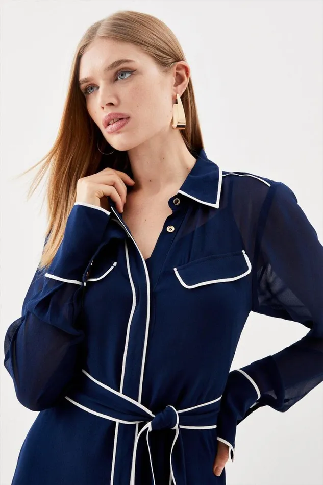 Dresses Women Karen Millen Viscose Woven Midi Shirt Dress Navy