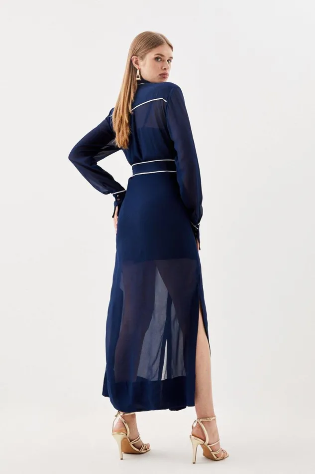 Dresses Women Karen Millen Viscose Woven Midi Shirt Dress Navy