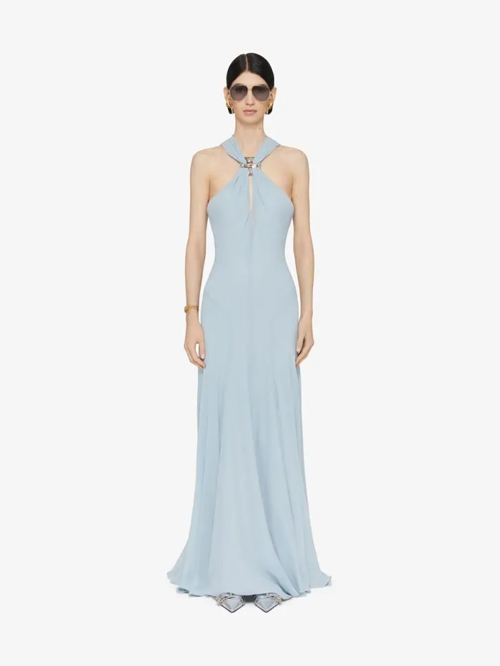 Evening Dress In Silk With 4g Liquid Detail Ice Blue Women Givenchy Dresses