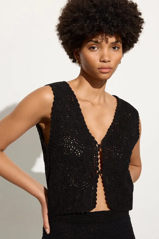 Faithfull The Brand Tops Alejandreas Handmade Crochet Vest Black 8211 Final Sale 8211 Women Faithfull The Brand Tops Alejandreas Handmade Crochet Vest Black 8211 Final Sale 8211 Women