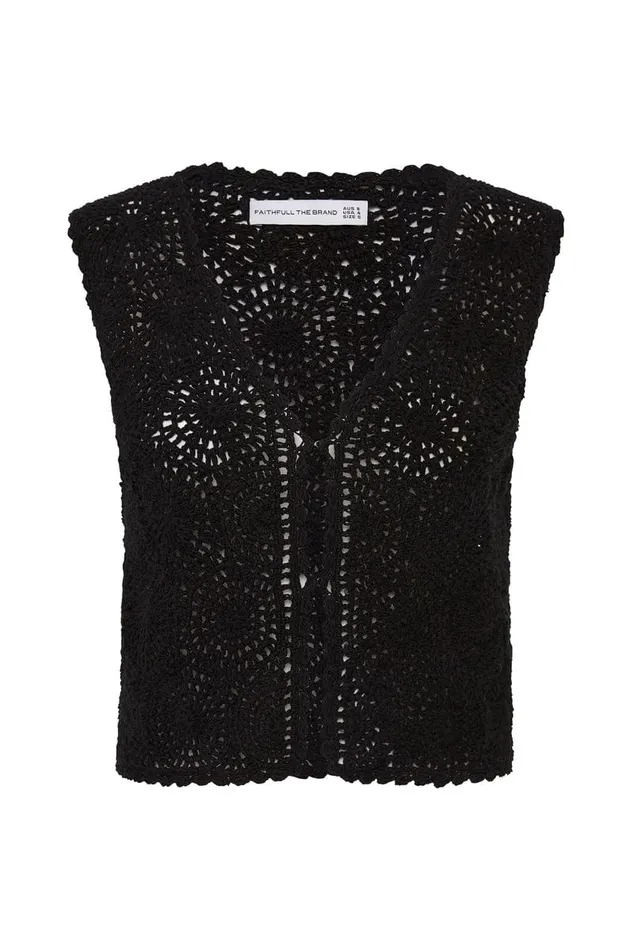 Faithfull The Brand Tops Alejandreas Handmade Crochet Vest Black 8211 Final Sale 8211 Women