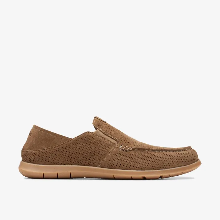 Flexway Easy Light Tan Suede Men Clarks Loafers and Slip Ons