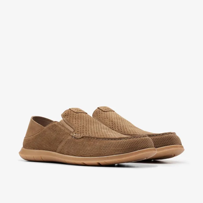 Flexway Easy Light Tan Suede Men Clarks Loafers and Slip Ons