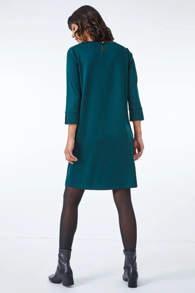 Forest Button Detail Midi Shift Dress Women Roman Dresses