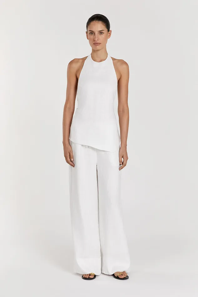 GINA WHITE LINEN ELASTIC WAIST PANT Women DISSH White