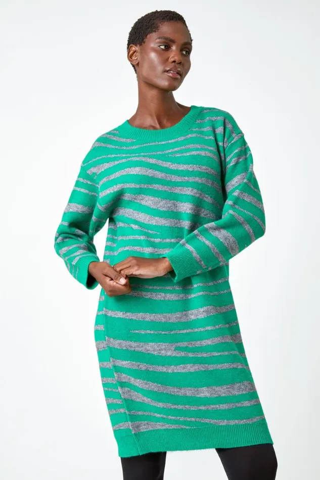Green Animal Print Jumper Dress Women Roman Dresses
