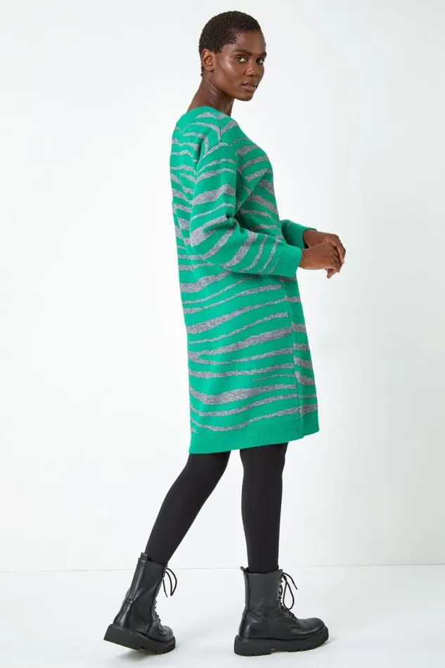 Green Animal Print Jumper Dress Women Roman Dresses