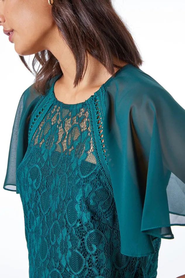 Green Lace Chiffon Sleeve Shell Top Women Roman Tops