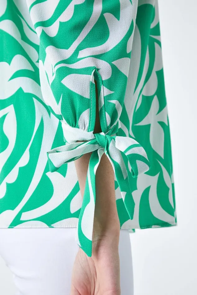 Green Printed Tie Sleeve Bardot Top Women Roman Tops