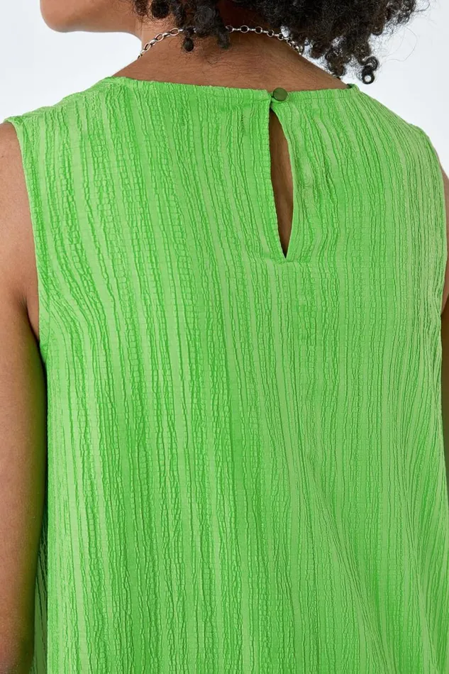 Green Textured Sleeveless Midi Dress Women Roman Dresses