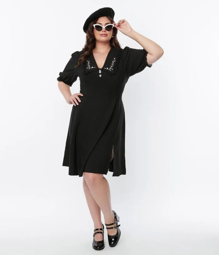 Hell Bunny Black and Ivy Flare Dress DressesPlus Unique Vintage Fit and Flare Hell Bunny Black and Ivy Flare Dress DressesPlus Unique Vintage Fit and Flare