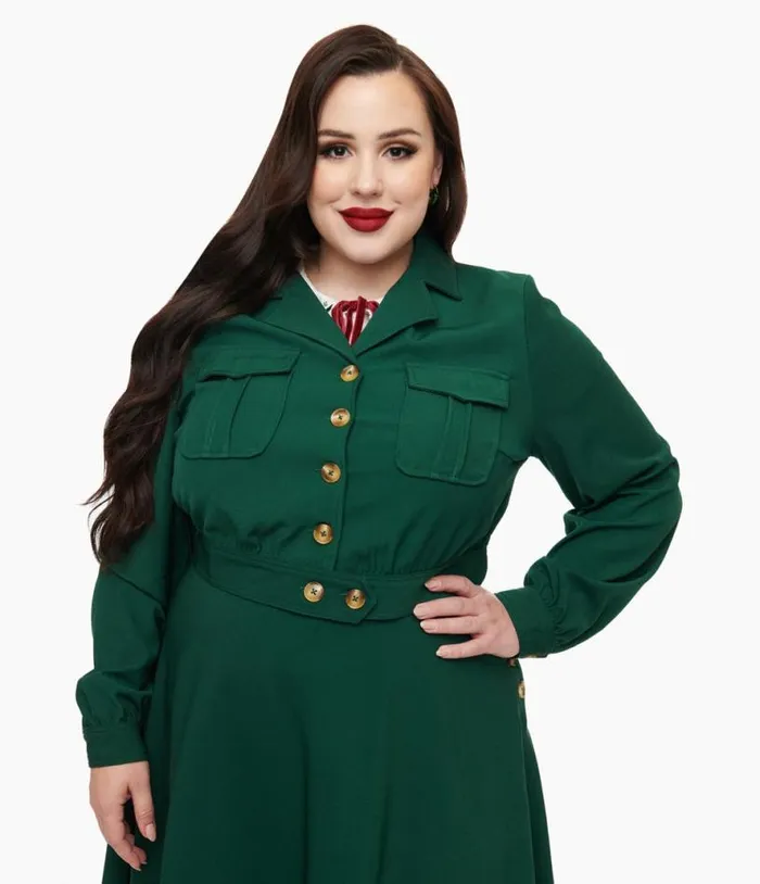 Hell Bunny Plus Size 1970s Forest Green Ravenswood Jacket ClothingPlus Unique Vintage Jackets