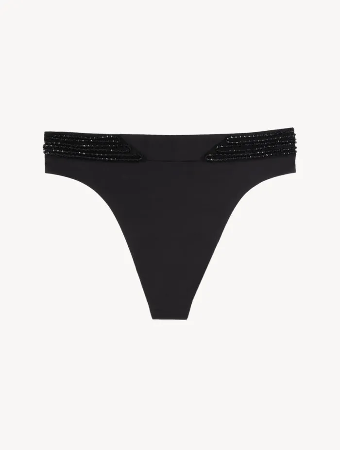 HighWaisted Brazilian Bikini Brief In Black With Beading Swim La Perla Bikinis HighWaisted Brazilian Bikini Brief In Black With Beading Swim La Perla Bikinis