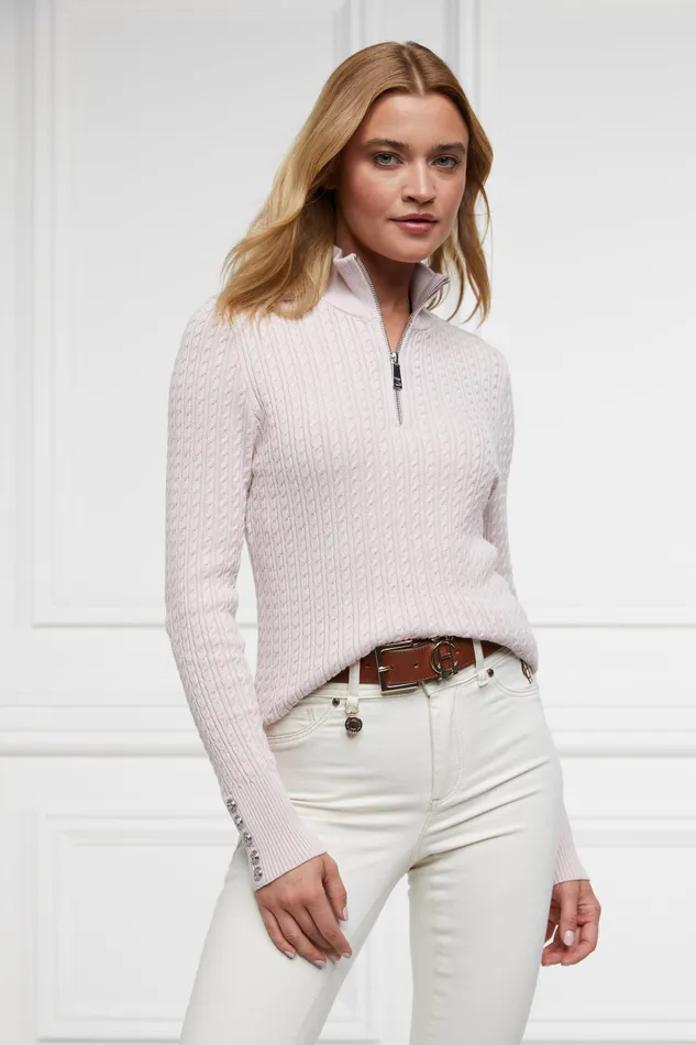 Holland Cooper Ava Quarter Zip Knit Soft Pink Women Knitwear