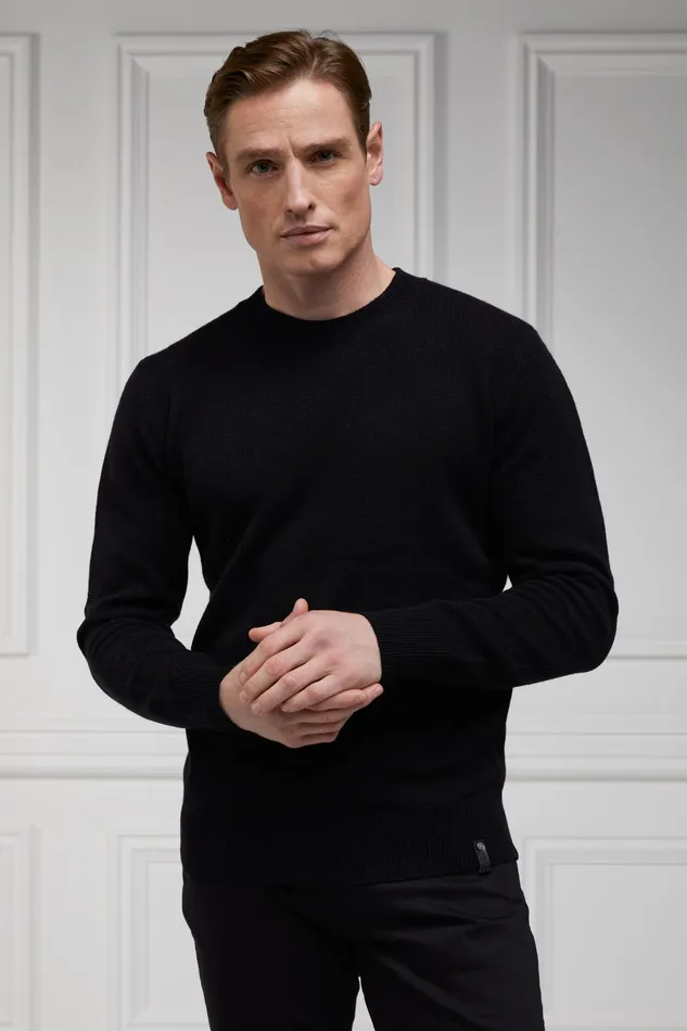 Holland Cooper Byron Crew Neck Knit Black Men Knitwear