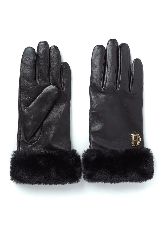 Holland Cooper Cashmere Lined Faux Trim Leather Gloves Women Gloves