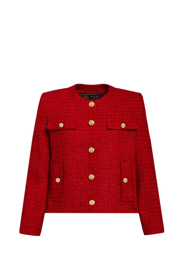 Holland Cooper Chelsea Jacket Red Boucle Women Jackets