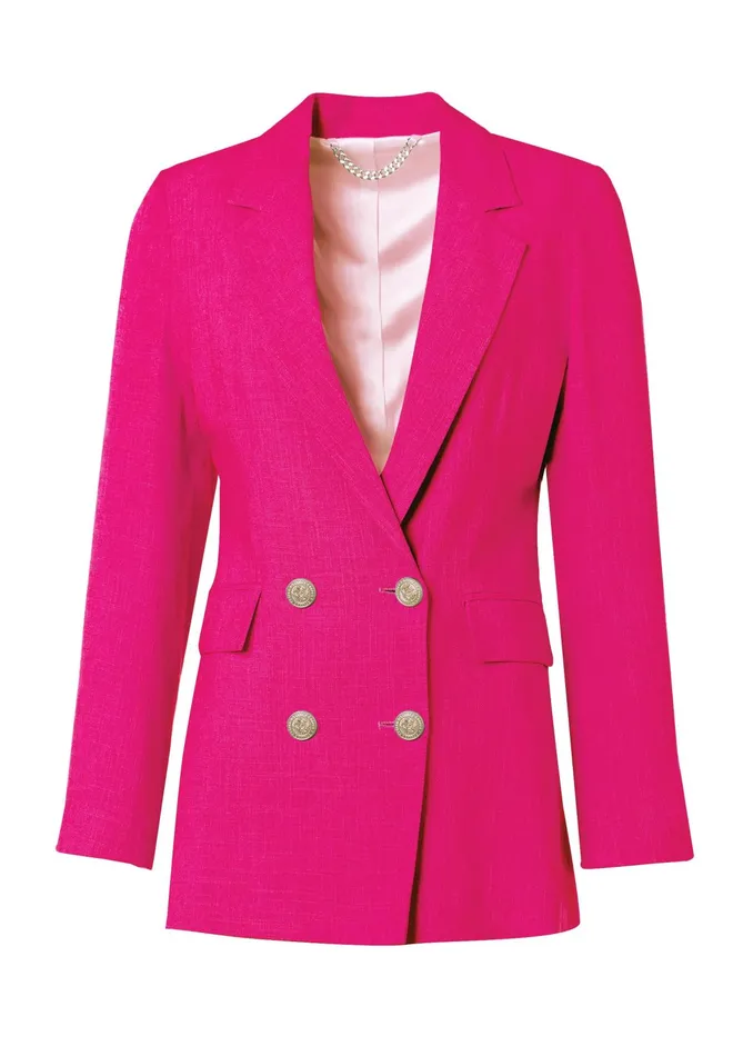 Holland Cooper Double Breasted Blazer Hot Pink Linen Women Tailoring