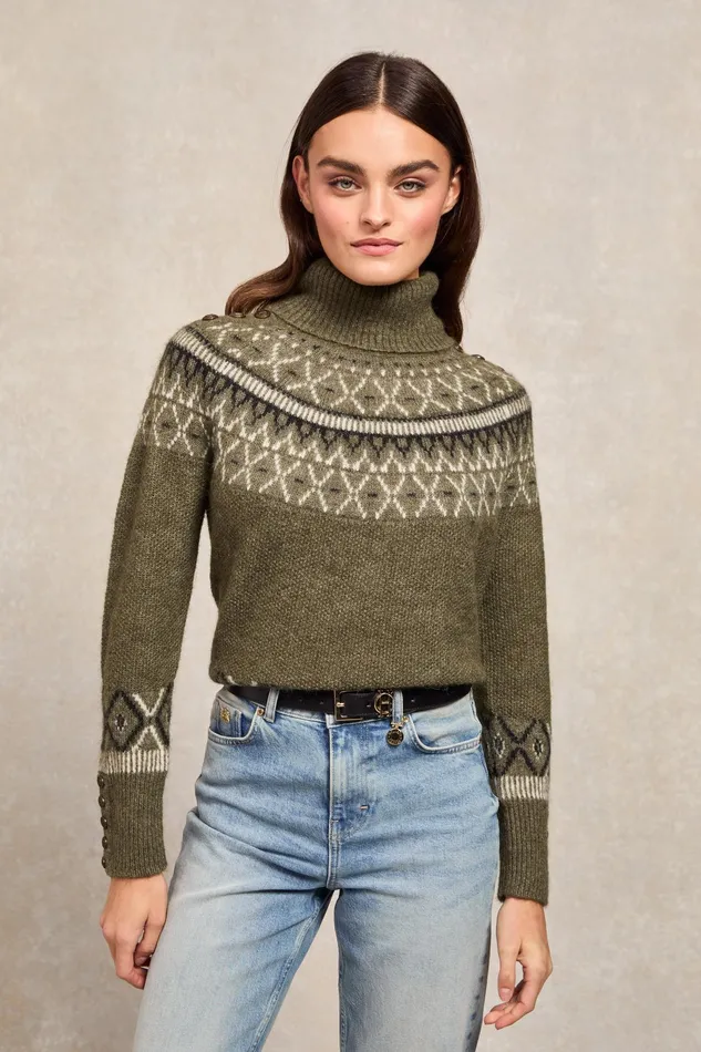 Holland Cooper Fairisle Knit Khaki Women Knitwear