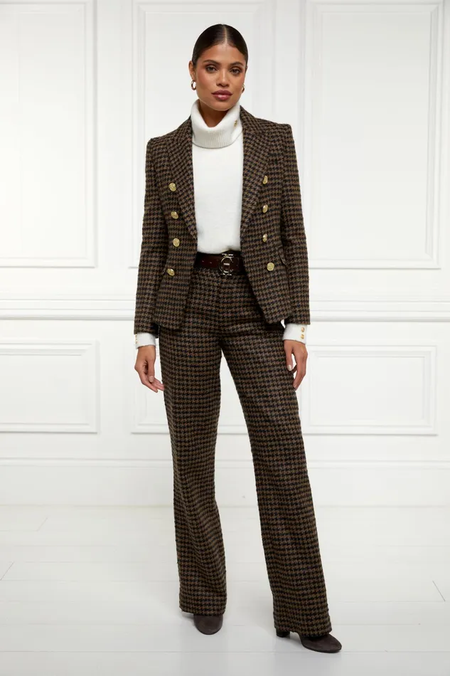 Holland Cooper High Waisted Straight Trouser Chocolate Houndstooth Women Tailoring