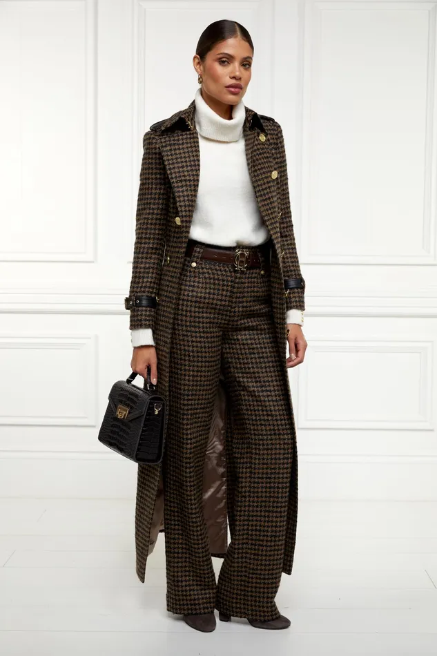 Holland Cooper High Waisted Straight Trouser Chocolate Houndstooth Women Tailoring